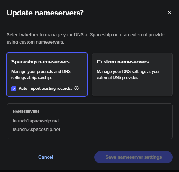 Spaceship Nameservers